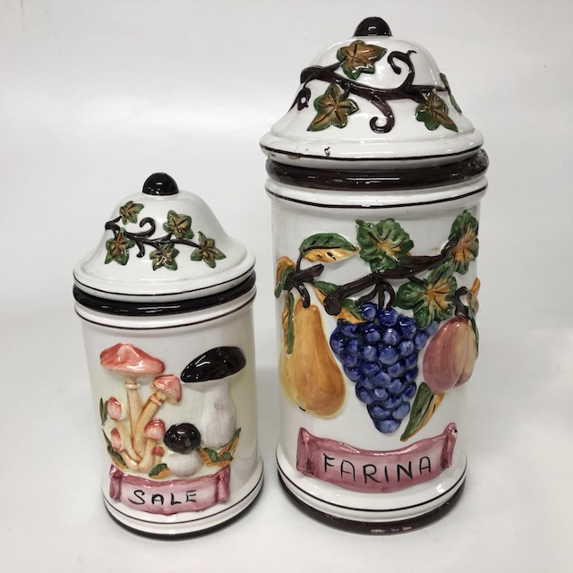 CANNISTER, Ceramic Storage Jar w Ivy Lid - Italian